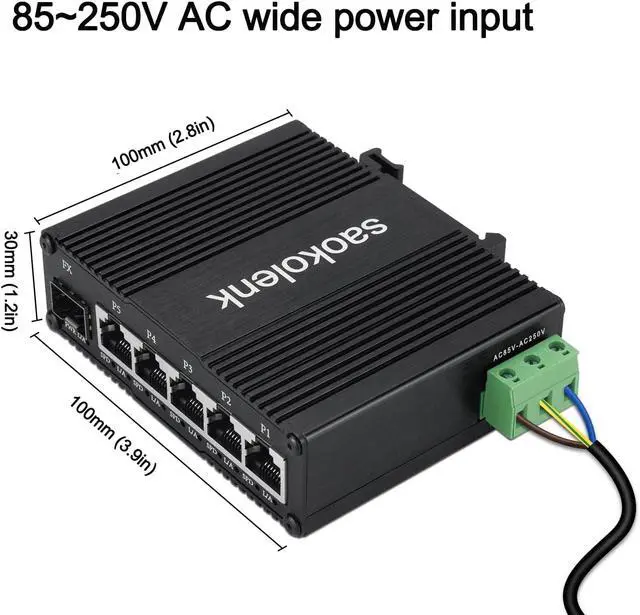 Alt view image 2 of 7 - Industrial Unmanaged 5 Ports Gigabit Ethernet Switch with 1 SFP Switch Din Rail 85-250V AC Network Fiber Switch Wall Mount 5 RJ45 1 SFP 1000M Switch 10/100/1000Mbps