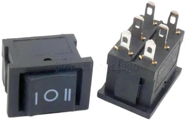 Main image of 10PCS Push Button Switch 15mmx21mm 6PIN 6A 250V 10A 125V ON/Off/ON Rocker Switch 15X21mm