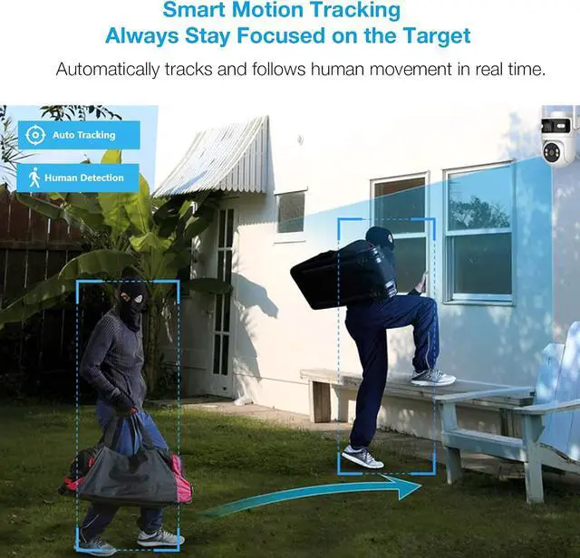 Alt view image 4 of 6 - 8MP Dual Lens WiFi Security Camera Outdoor, AOV 24/7 Recording Surveillance Cam, PTZ Outdoor Plug-in Camera for Home Security with Auto Tracking, APP Alarm, Night Vision, 5G/2.4G WiFi, IP65