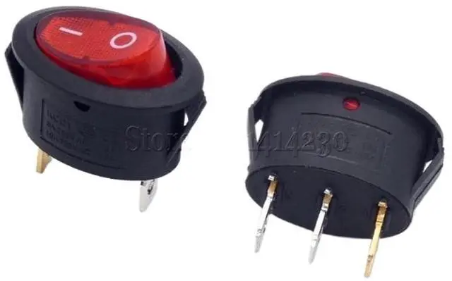 Main image of 10PCS 2 Position 3 Pins Mini Oval Rocker Switch ON-Off AC 6A 250V 10A 125V with Red Light for Kettle Button Switch