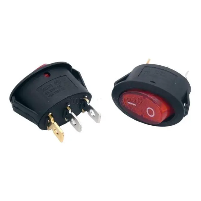 Alt view image 2 of 2 - 10PCS 2 Position 3 Pins Mini Oval Rocker Switch ON-Off AC 6A 250V 10A 125V with Red Light for Kettle Button Switch