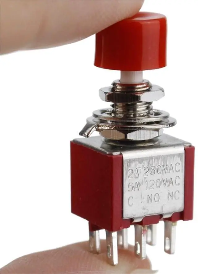 Main image of 5pcs 6 Pin C-NO-NC 6mm Mini Momentary Automatic Push Button Switch 2A 250VAC/5A 120VAC Toggle Switches DS-622