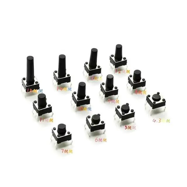 Alt view image 2 of 2 - 12 Values 120PCS 6x6x4.3/5/6/7/8/9/10/11/12/13/14/15mm Tact Switch Tactile Push Button Switch Kit Sets DIP 4P Micro Switch