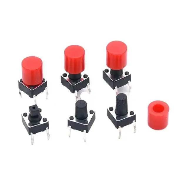 Alt view image 2 of 2 - 30sets=(1Pack) Tactile Push Button Switch Momentary 6 * 6 * 7.3MM 6 * 6 * 8MM 6 * 6 * 9MM + (30PCS Red Tact Cap)