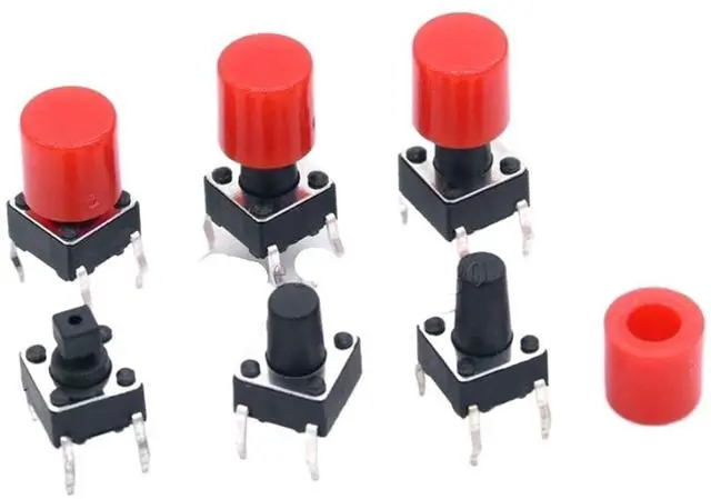 Main image of 30sets=(1Pack) Tactile Push Button Switch Momentary 6 * 6 * 7.3MM 6 * 6 * 8MM 6 * 6 * 9MM + (30PCS Red Tact Cap)