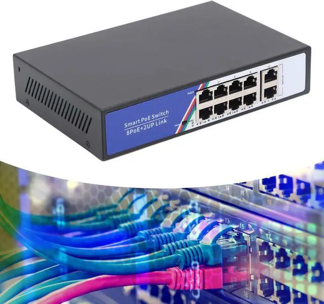 Alt view image 7 of 7 - 10 Port PoE Switch Unmanaged Plug and Play Ethernet Network Switch with 20Gbps Switching Capacity Metal Housing 100 - 240V US Plug and 4KV Port Thunder Protection for Servers and
