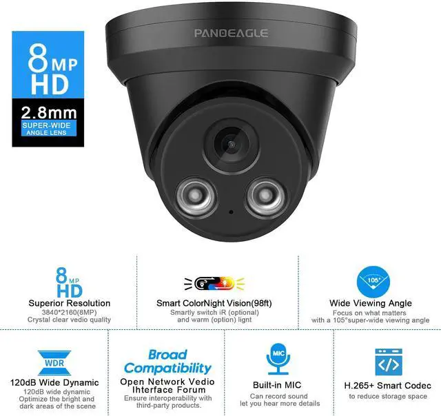 Alt view image 2 of 7 - PANOEAGLE 8MP Full Color PoE IP AI Camera,2.8mm,98ft Full Color/IR Night Vision,Human/Vehicle Detection,2-Way Audio,Micro Slot(256GB),IP67 Outdoor IP CameraBlack