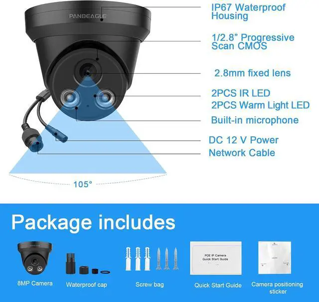 Alt view image 7 of 7 - PANOEAGLE 8MP Full Color PoE IP AI Camera,2.8mm,98ft Full Color/IR Night Vision,Human/Vehicle Detection,2-Way Audio,Micro Slot(256GB),IP67 Outdoor IP CameraBlack