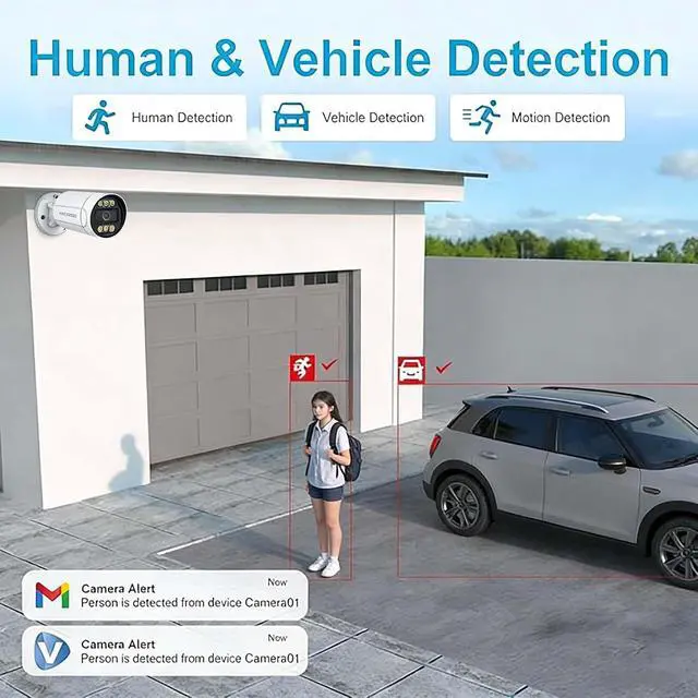 Alt view image 3 of 7 - 4K 8MP Security PoE IP Camera Wired, Person/Vehicle Detection, 2.8MM Wide-Angle Lens, 100ft IR Night Vision, IP67 Waterproof, 2 Way Talk, Surveillance Outdoor Indoor Camera