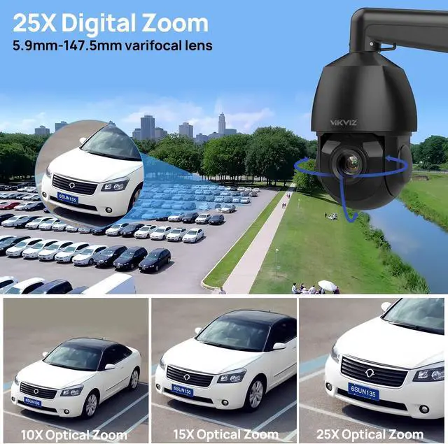 Alt view image 3 of 7 - 4K POE PTZ Camera Outdoor with Auto Tracking, 25X Optical Zoom 5.9-147.5mm Lens Speed Dome, AI Human/Vehicle Detection,Two-Way Talk,328ft IR Night Vision,Compatible with Blue Iris,NDAA Compliant,Black