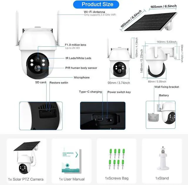 Alt view image 2 of 7 - 4MP Solar Camera Security Outdoor - 100% Wire-Free Security Cameras Wireless Outdoor for Home Surveillance, 360° Panoramic View, Human Auto Tracking, 2K Color Night Vision,2-Way Audio (2)
