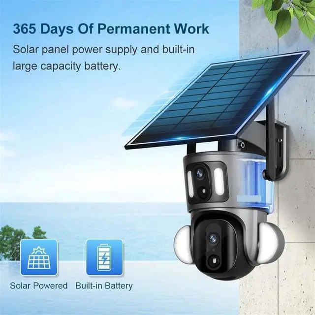 Alt view image 7 of 7 - HD 4G LTE/GSM Network Cell Phone Solar Battery Powered Outdoor-Security-PTZ-IP-Camera Motion Activated Light and Color Night Vision, White, Solar Panel, Rotating Camera, Wireless