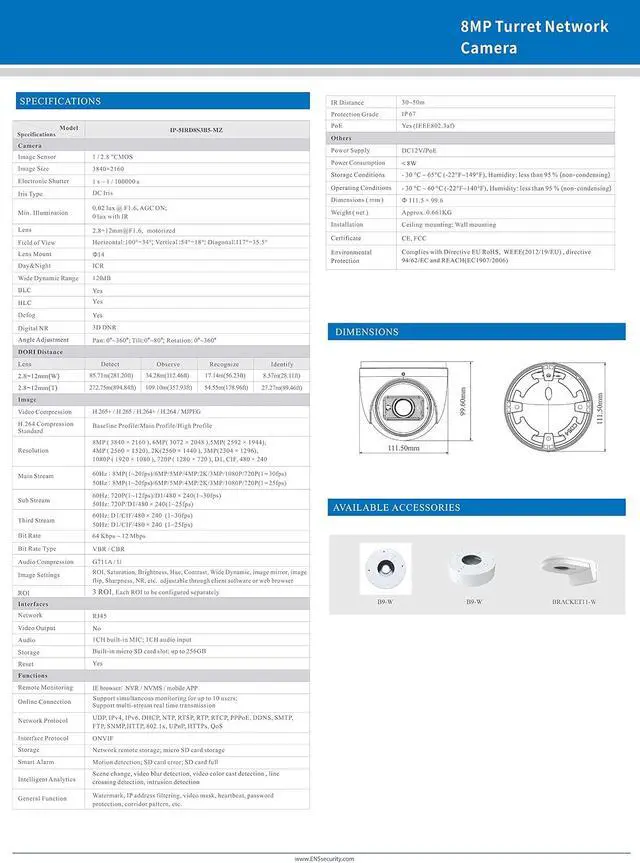 Alt view image 2 of 2 - Titanium IP-5IRD8S3B5-MZ 8MP HD Vari-Focal Turret Network Camera, 8MP @20FPS 2.8-12mm Motorized Lens WDR VCA Built-in Microphone SD Slot NDAA Compliant Security IP PoE Eyeball Dome Camera White