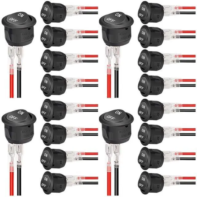 Main image of 12V Round Rocker Switch AC 6A/250V 10A/125V SPST 2 Pin 2 Position On/Off Toggle Switch for Car Boat Automotive RV Black(20PCS)