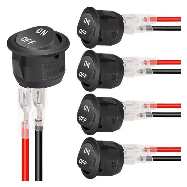 Alt view image 2 of 7 - 12V Round Rocker Switch AC 6A/250V 10A/125V SPST 2 Pin 2 Position On/Off Toggle Switch for Car Boat Automotive RV Black(20PCS)