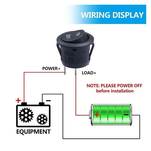 Alt view image 6 of 7 - 12V Round Rocker Switch AC 6A/250V 10A/125V SPST 2 Pin 2 Position On/Off Toggle Switch for Car Boat Automotive RV Black(20PCS)