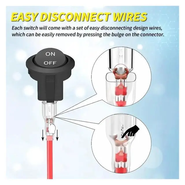 Alt view image 7 of 7 - 12V Round Rocker Switch AC 6A/250V 10A/125V SPST 2 Pin 2 Position On/Off Toggle Switch for Car Boat Automotive RV Black(20PCS)