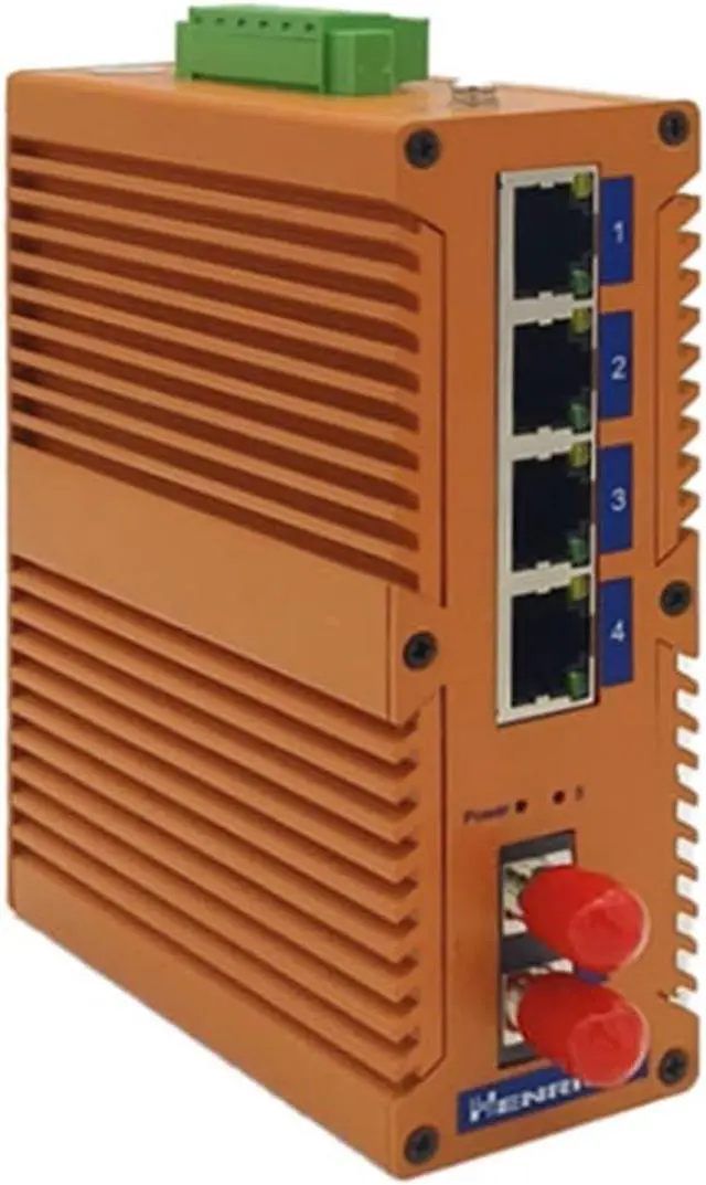 Alt view image 2 of 3 - Henrich 4x100Mbps Copper Port 1 ST Multi-Mode Fiber Port Din-Rail Switch