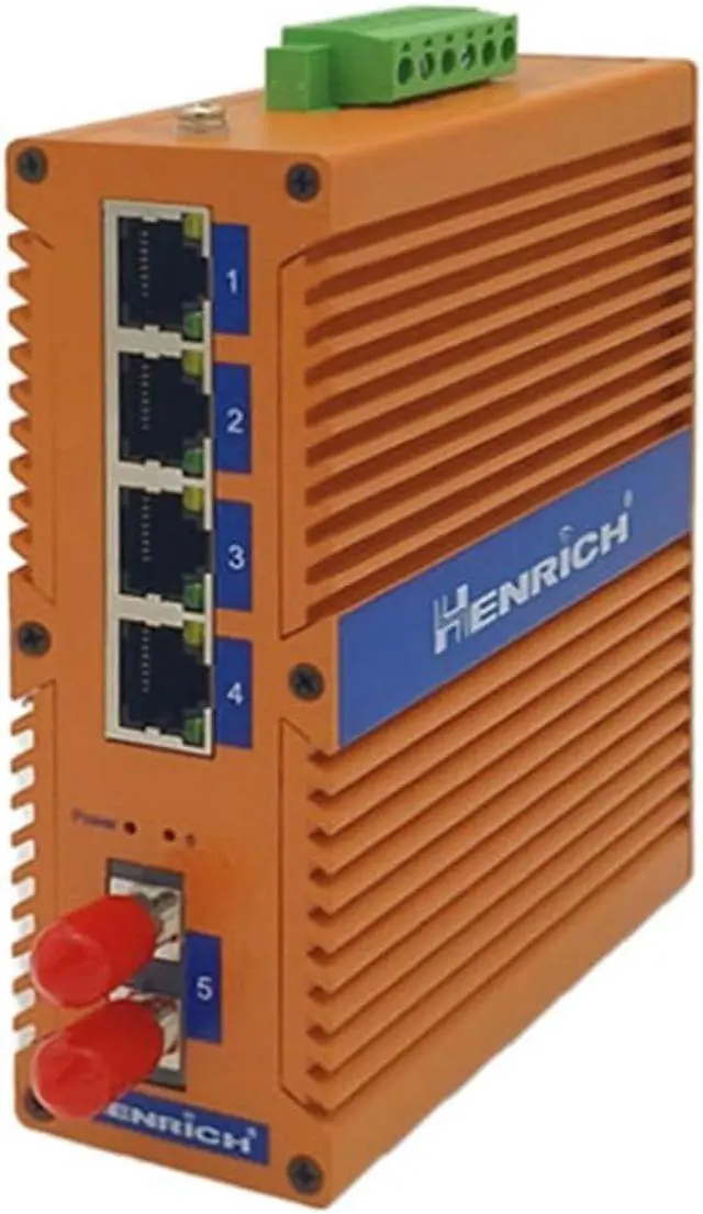 Alt view image 3 of 3 - Henrich 4x100Mbps Copper Port 1 ST Multi-Mode Fiber Port Din-Rail Switch