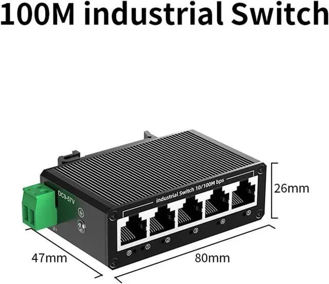 Alt view image 2 of 6 - 5 Port 100M Industrial Switch 10/100Mbps Mini Network Ethernet Switch 35mm DIN-Rail Mounted and Play DC 9-57V
