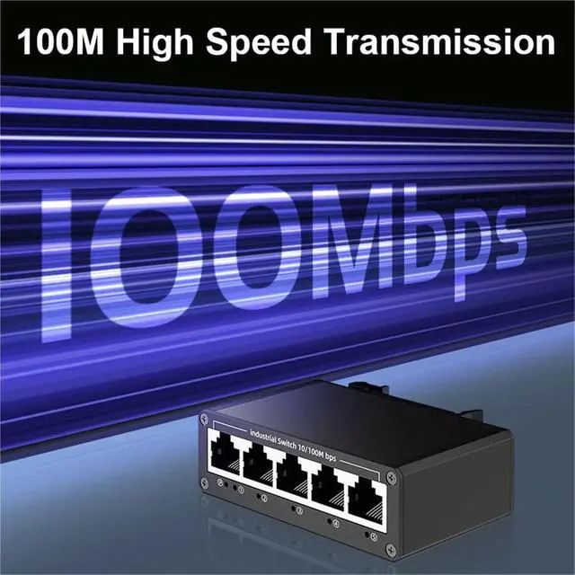 Alt view image 3 of 6 - 5 Port 100M Industrial Switch 10/100Mbps Mini Network Ethernet Switch 35mm DIN-Rail Mounted and Play DC 9-57V