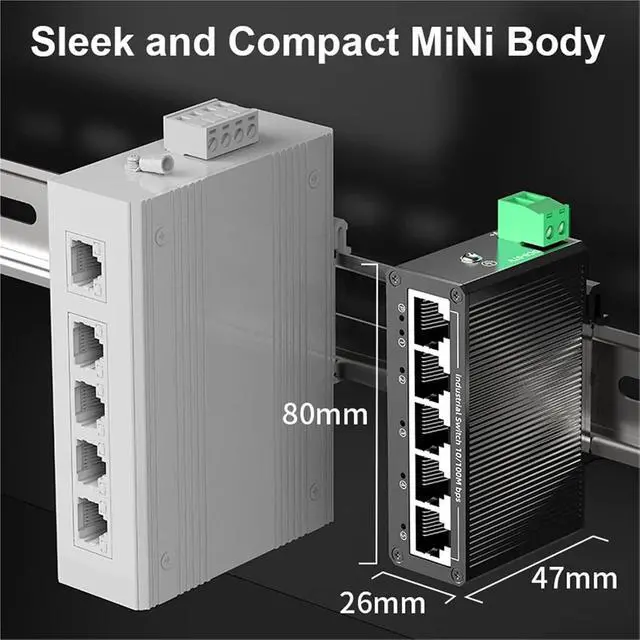 Alt view image 6 of 6 - 5 Port 100M Industrial Switch 10/100Mbps Mini Network Ethernet Switch 35mm DIN-Rail Mounted and Play DC 9-57V