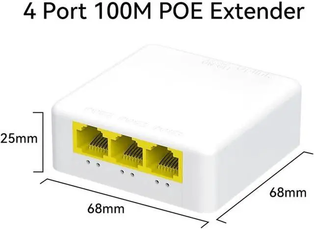 Alt view image 2 of 7 - 4 Port 100M PoE Extender 100Mbps 1 to 3 Network Switch Repeater with IEEE802.3af &Play for PoE Switch NVR Camera AP