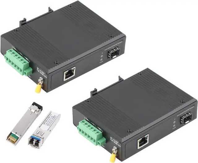 Main image of 2PCS Gigabit Industrial POE Switch- 1 SFP Port to 1 POE 10/100/1000M Ethernet Network Switch with 1Pair SFP Module-2LC 2KM, Desktop/Din Rail Mount, Plug & Play