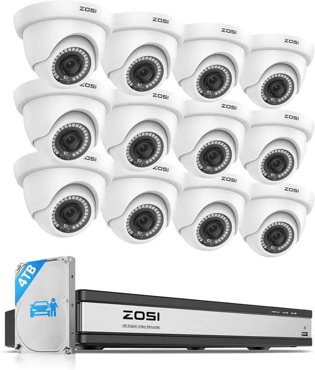 Main image of ZOSI 1080p 16 Channel Security Camera System with AI Human Vehicle Detect, H.265+ 16CH CCTV DVR and 12 x 1080p Dome Camera Outdoor Indoor, 80ft Night Vision, 105° View Angle, Alert Push, 4TB HDD