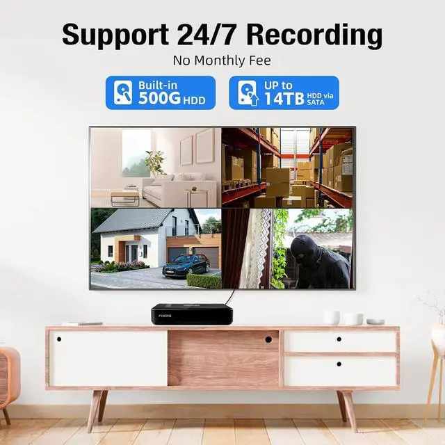 Alt view image 2 of 7 - Fuers Wired Security Camera System with Human Detection, H.265+ 3K Lite 4 Channel DVR and 4 x 1080P 2MP CCTV IP66 Cameras with Night Vision for Outdoor Use, 500G Hard Drive,Remote Access