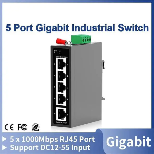 Alt view image 2 of 7 - Network Switch 5 Port Gigabit Industrial Switch 1000Mbps Industrial Ethernet Switch DIN Rail Mounted