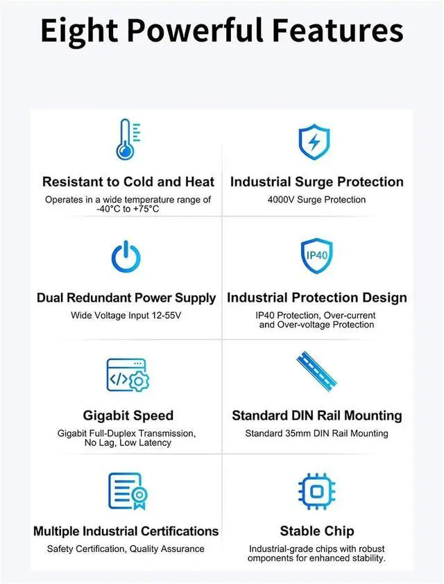 Alt view image 3 of 7 - Network Switch 5 Port Gigabit Industrial Switch 1000Mbps Industrial Ethernet Switch DIN Rail Mounted