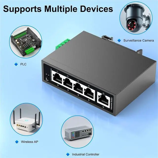 Alt view image 7 of 7 - Network Switch 5 Port Gigabit Industrial Switch 1000Mbps Industrial Ethernet Switch DIN Rail Mounted