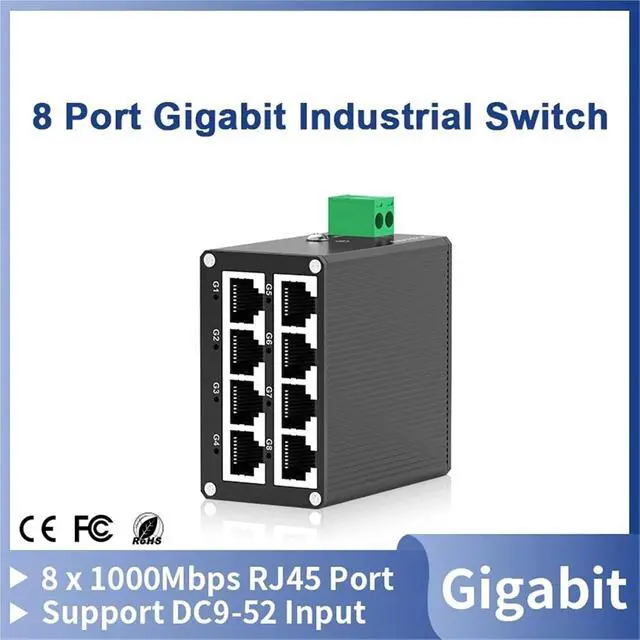 Alt view image 2 of 7 - Network Switch 8 Port Gigabit Industrial Switch 1000Mbps Ethernet Switch DIN Rail Mounted Plug and Play