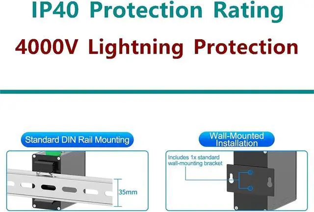 Alt view image 6 of 7 - Network Switch 8 Port Gigabit Industrial Switch 1000Mbps Ethernet Switch DIN Rail Mounted Plug and Play