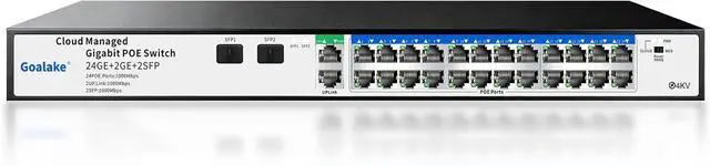 Main image of Goalake 28-Port Gigabit Managed PoE Switch (24 PoE+ Ports + 2 Uplink + 2 SFP) with 250m Extend, VLAN and QoS for Network Segmentation, Plug-and-Play, Industrial Fan, Desktop/Wall Mount