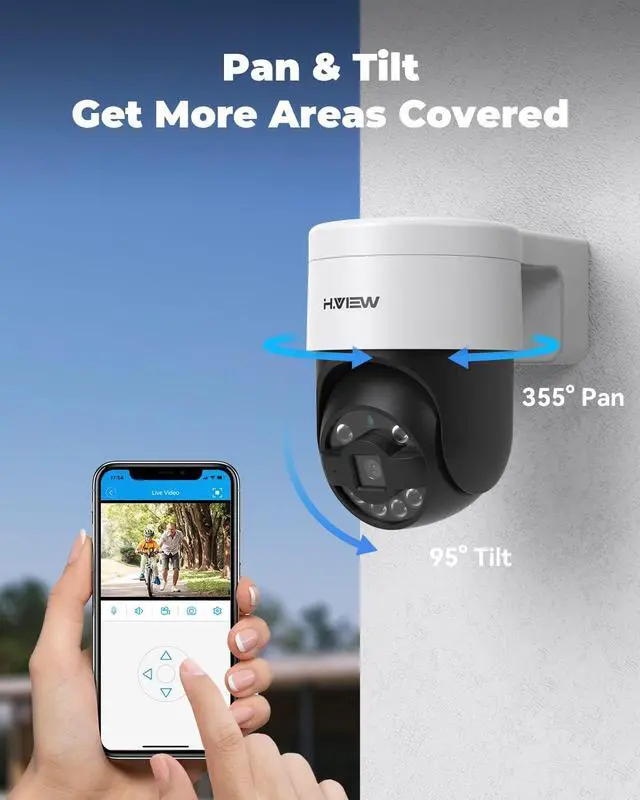 Alt view image 6 of 7 - H.VIEW 4k NVR with 2TB HDD Home PTZ Security Camera System Outdoor Rotating Pan and Tilt 5MP POE 4pcs Surveillance Cameras, Two-Way with Audio, 7/24 Recording