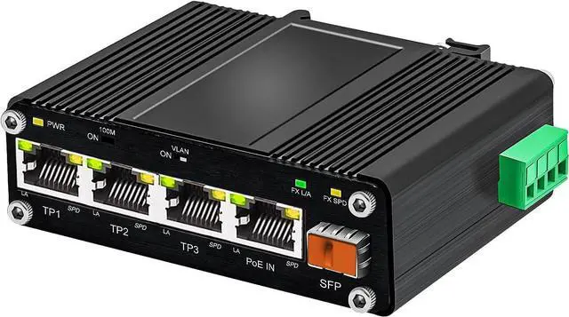 Main image of Htfoevrxs Mini Industrial PoE Switch with PD Port & Adjustable DC Output,3-Port Gigabit + 1x PoE PD 10/100/1000M RJ45 & Auto SFP, 12V 60W Max, DIN/Wall Mount