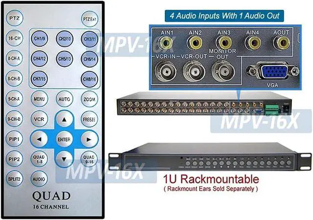 Alt view image 5 of 6 - 16-Channel BNC Video Multiplexer Picture-in-Picture Video Processor