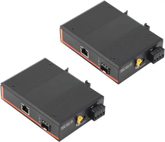 Main image of 2PCS Industrial Network Switch Gigabit Ethernet Fiber Optic Converter - 1SFP to 1 RJ45, 10/100/1000M, IP40, Din Rail Mount