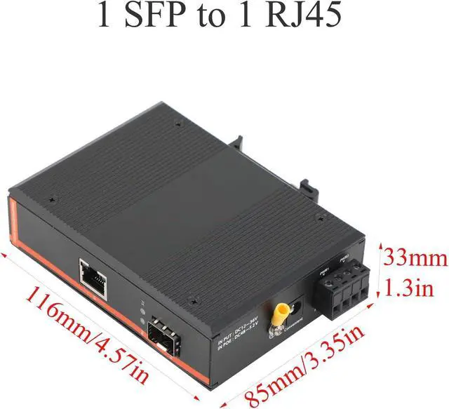 Alt view image 2 of 7 - 2PCS Industrial Network Switch Gigabit Ethernet Fiber Optic Converter - 1SFP to 1 RJ45, 10/100/1000M, IP40, Din Rail Mount