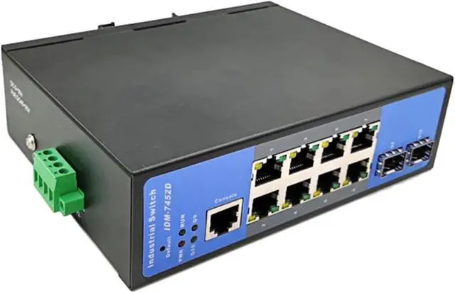 Alt view image 2 of 6 - 1Pcs IDM-7452D Gigabit Optical Fiber Ring Network Switch Industrial Grade 10-Port Gigabit Managed Switch DIN Rail