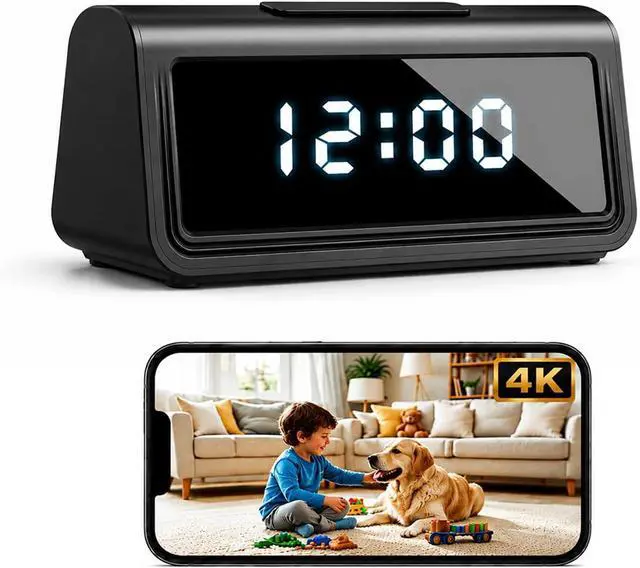 Main image of 4K Indoor Security Camera, Smart Clock Hidden Camera with 150° Wide Angle