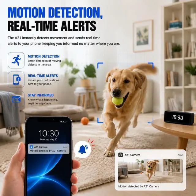 Alt view image 6 of 7 - 4K Indoor Security Camera, Smart Clock Hidden Camera with 150° Wide Angle