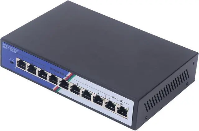 Alt view image 4 of 7 - Unmanaged 10 Port PoE Network Switch with 2Gbps Switching Capacity, 8 Port 10 100 Base TX Power Over Ethernet and 2 Port Uplink, 4KV Protection, 100 to 240V US Plug