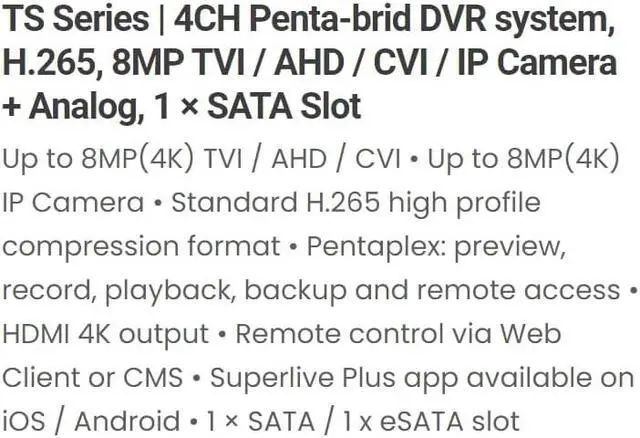 Alt view image 3 of 7 - Eyemax SuperLive Plus T Series 4CH 4K CCTV DVR System Suport Cameras Upto 8MP, 4K,for HD-TVI, HD-CVI, HD-AHD, 960H Analog Cameras -2TB HDD-