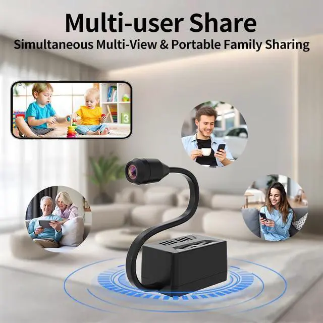 Alt view image 6 of 7 - 3MP WiFi Security Camera with 5000mAh Battery, 2.4G/5G Dual-Band Wireless Cam with Flexible Gooseneck, Low-Light Full Color Night Vision, One-Way Audio Remote Listen, Portable Camera for IndoorD07