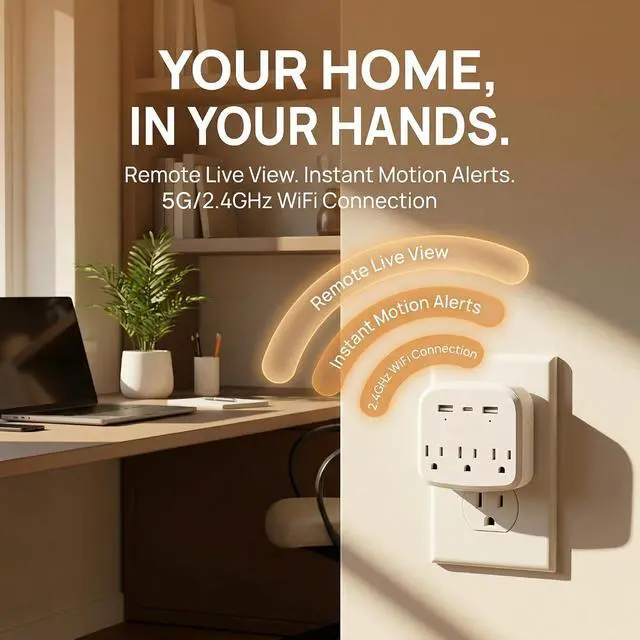 Alt view image 2 of 6 - 1080P Mini Hidden Wall Outlet Camera, Wireless WiFi Smart Home Monitor & Indoor Nanny Cam for Baby, Pet & Elderly Care, Plug-in Camera with Motion Detection, Real-Time View & Free Memory Card