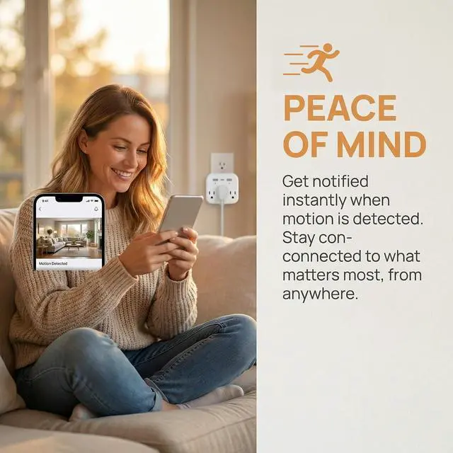 Alt view image 3 of 6 - 1080P Mini Hidden Wall Outlet Camera, Wireless WiFi Smart Home Monitor & Indoor Nanny Cam for Baby, Pet & Elderly Care, Plug-in Camera with Motion Detection, Real-Time View & Free Memory Card