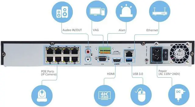 Alt view image 3 of 6 - 4K 8-Channel PoE Network Video Recorder NVR, Embedded Plug & Play DS-7608NI-I2/8P(2021 New Version)